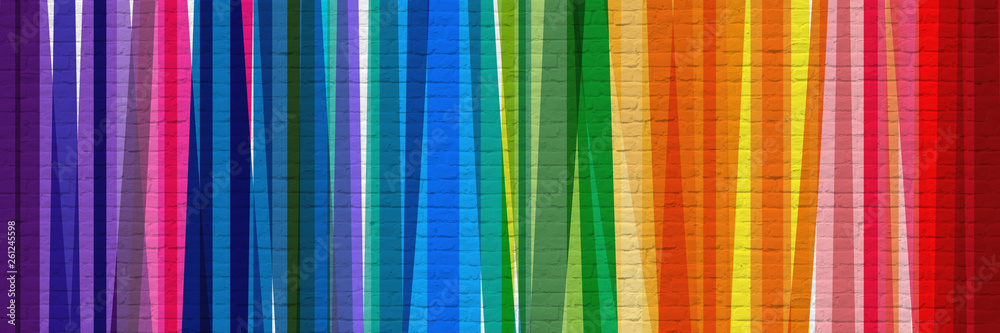 Bandes multicolores sur mur en briques - obrazy, fototapety, plakaty 