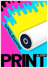 Conceptual poster design. Express print and copy shop. Semiflat trendy style.