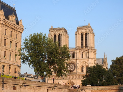 Zdjęcie XXL Notre Dame, najpiękniejsza katedra Paryża. Widok z Sekwany we Francji.