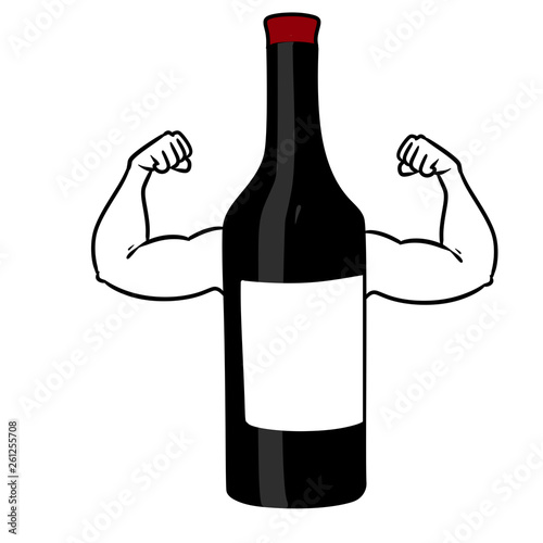Strong wine bottle arm muscles character cartoon illustration isolated