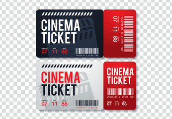 Wall Mural - Two cinema vector tickets isolated on transparent background. Realistic front view illustration