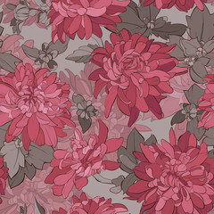 Wall Mural - Seamless pattern chrysanthemum flowers dark colors. Vector illustration. 