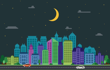 Wall Mural - City Cityscape Skyline Landmark Building Traffic Street Illustration