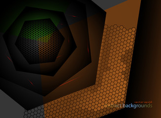 Wall Mural - Hexagonal metal shapes colors in dark scene vector abstract wallpaper backgrounds