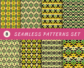 Poster - Seamless patterns set with endless mexican or aztec tribal geometric textures