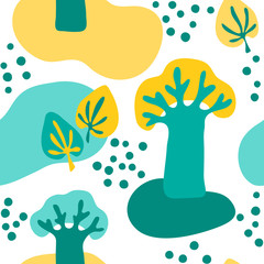 Wall Mural - vector tree plant seamless  pattern childish cute illustration