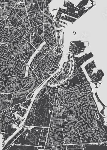 Cuadros en Lienzo City map Copenhagen, monochrome detailed plan, vector illustration