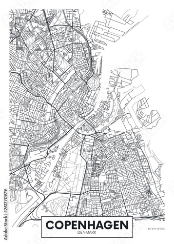 Fotomural City map Copenhagen, travel vector poster design
