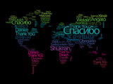 Thank You in different languages word cloud in shape of World Map, concept background