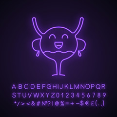 Wall Mural - Happy urinary bladder emoji neon light icon