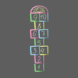 Hopscotch with sun.childrens game drawn with colored chalks.playground with numbers.isolated vector illustration.