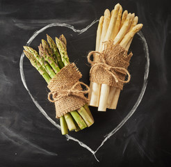 Wall Mural - Green and white asparagus on a hand drawn heart