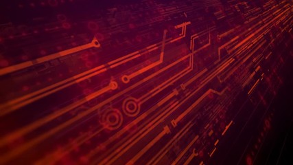Poster - Computer generated high tech digital technology loop animation. Abstract background of different shapes with hight detailed elements. Geometry lines with dashes and glow. 3d rendering. 4k UHD video.