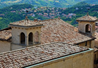 terracotta roof tiles in the small european village