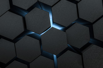 3d rendering, dark hexagonal background, sci-fi background