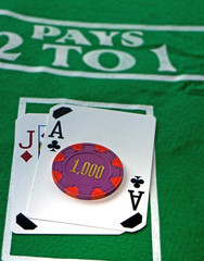 Blackjack 21 cards 2 to 1 winner black jack