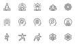 Meditation Practice and Yoga Vector Line Icons Set. Relaxation, Inner Peace, Self-knowledge, Inner Concentration, Spiritual Practice. Editable Stroke. 48x48 Pixel Perfect.