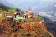 Aerial view of 9th-century Armenian Apostolic monastery located near the Tatev village in Armenia