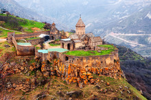 Aerial View Of 9th-century Armenian Apostolic Monastery Located Near The Tatev Village In Armenia