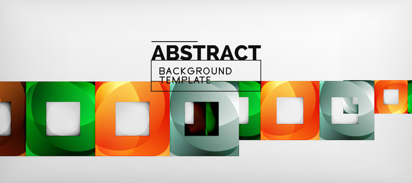 Abstract geometric background. Glossy square shapes composition on grey, minimalistic style template with copyspace