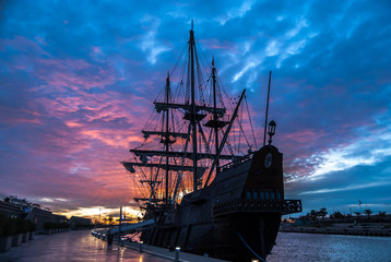 Galleon in the port of Valencia, Spain