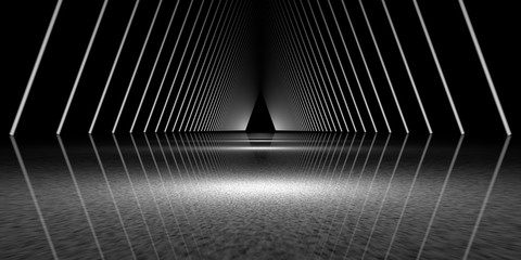 3d rendering of a dark scene with futuristic lights abstract