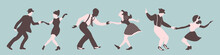 Three Swing Dance Couples Silhouettes On A Green Background