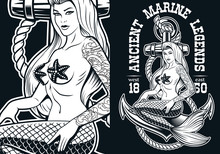 Vector Illustration Of A Mermaid At The Anchor