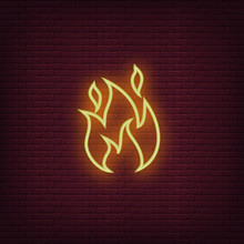 Fire Neon Icon. Flame Sign Icon. Vector