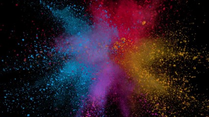 Super slowmotion shot of color powder explosion isolated on black background.