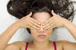 © Nutt - moody asian women  lying on ground with black long hair. acting upset, and showing close her eyes.