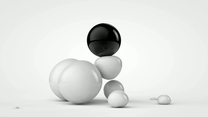Poster - 3D animation of rubber, elastic white balls that are attracted to black.