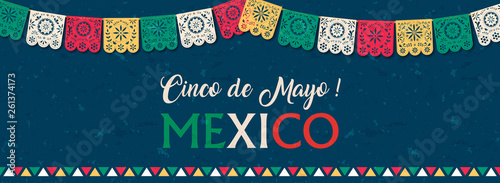 Cuadros en Lienzo Cinco de Mayo paper flag banner for mexico holiday