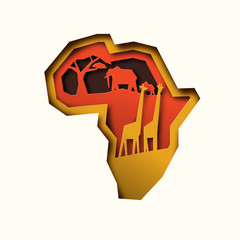 papercut africa continent map with animals