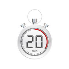 The 20 minutes, stopwatch vector icon. Stopwatch icon in flat style, timer on on color background. Vector illustration.