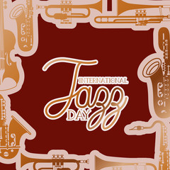 Sticker - jazz day poste with instruments background