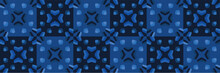 Indigo Blue Graphic Quilt Square Seamless Border Pattern. Modern Textured Geometric Vector Illustration. Denim Graphic Design. Hand Drawn Banner Ribbon Trim. Masculine Fashion Home Decor Edging Tape. 