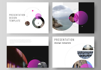 Poster - The minimalistic vector layout of the presentation slides design business templates. Simple design futuristic concept. Creative background with circles and round shapes that form planets and stars.