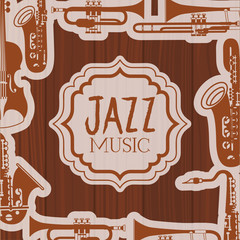 Canvas Print - jazz day frame with instruments and wooden background