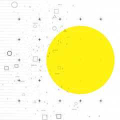 Poster - Trendy modern science or technology 3d background with dynamic particles. Cyberspace grid. Futuristic connection structure with yellow banner for chemistry and science concepts. Vector illustration