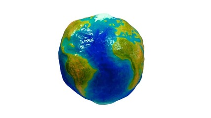 realistic earth model animation looped, globe rotation, 3d isolated over white and black background