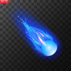 Wall Mural - Vector illustration of realistic falling comet. Isolated transparent background. Shooting star, meteor