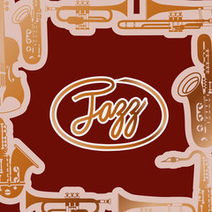 Sticker - jazz day poste with instruments background