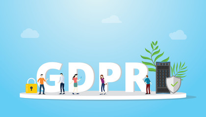 Fototapete - gdpr general data protection regulation concept with big text and team people discussion - vector