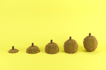 Wall Mural - Slices of ripe durian on yellow background. Minimal fruit idea concept. Minimal fruit idea concept.