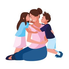 beautiful mother with little son and daughter