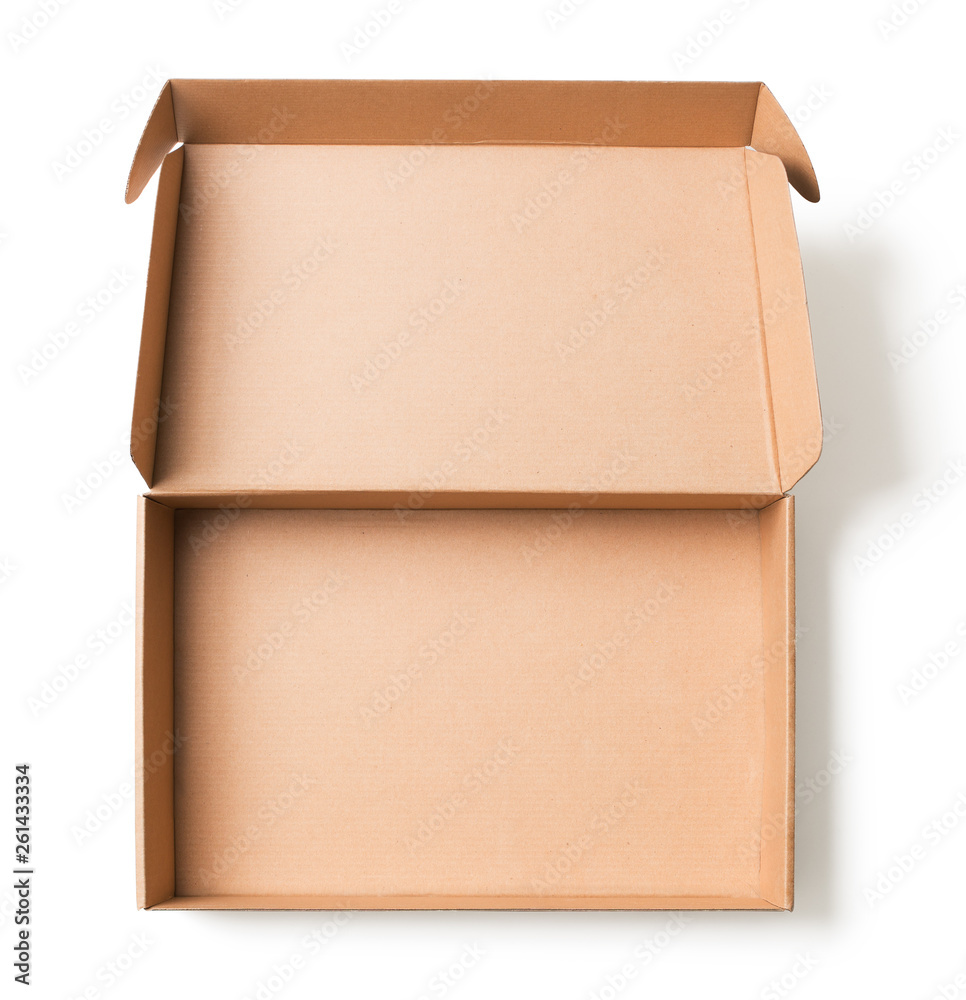 Open cardboard box top view isolated with no shadows clipping path ...