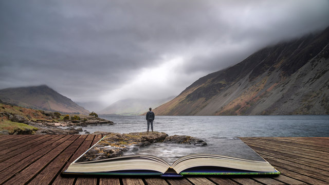 stunning long exposure landscape image of wast water in uk lake district coming out of pages in stor