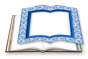 Wall Mural - Frame design with typical portuguese decorations called azulejos - 3D rendering concept image of an opened photo book isolated on white - I'm the copyright owner of the images used in this 3D render