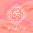 Vector illustration with symbol Muladhara - Root chakra on watercolor background.